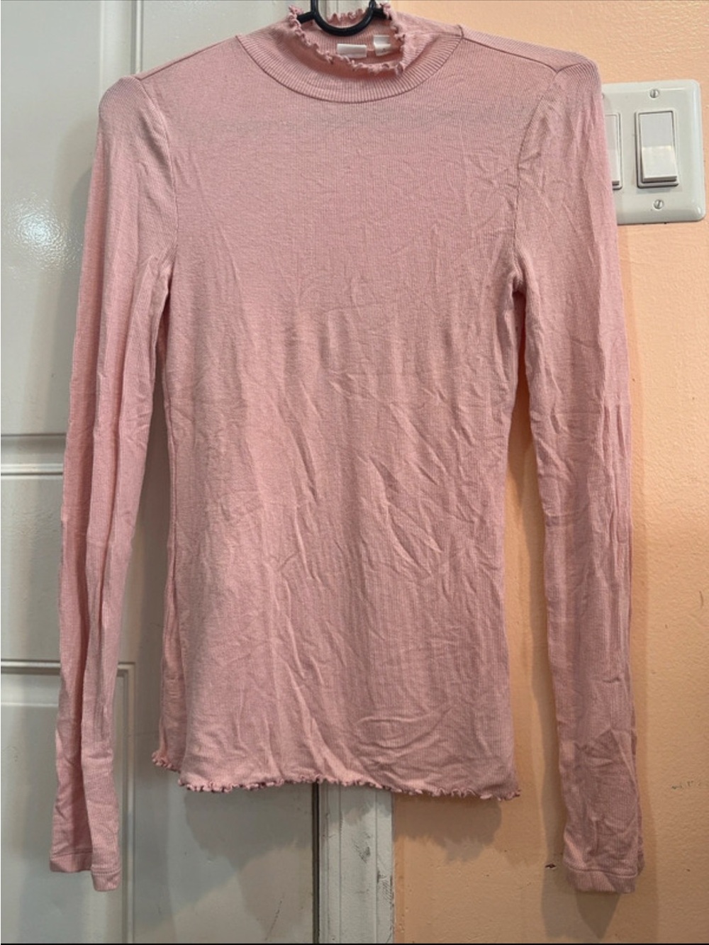 GAP Light Pink Long Sleeve Ruffle Neck Top